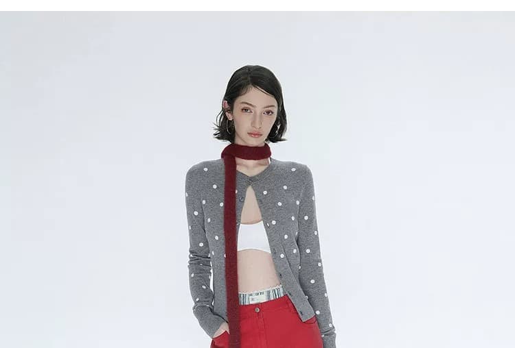 프랑스식 고급 센스 회색 도트 무늬 라운드 넥 니트 오픈 가디건 여성 봄 패션 다용도 쇼트 스타일 몸매 가꾸기 만나는 맨위 상세 이미지 11