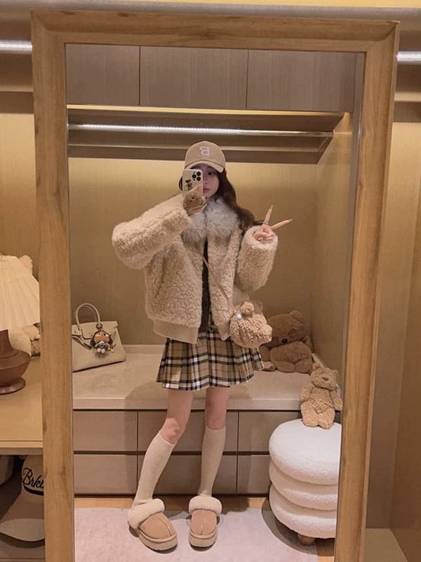 하나 의류 더블 가져 가라. 학원 출퇴근 니스 체크무늬 패치워크 페이크 레이어드 양모 니트 스웨터 상세 이미지 42