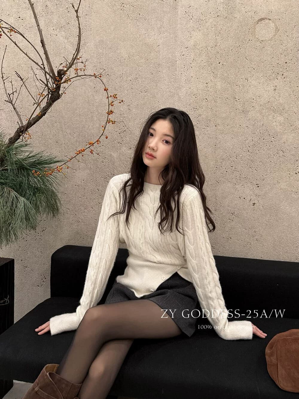 크리스마스 신년 빨간색 한국 스타일 미니멀리즘 품격 허리 수축 슬림해 보이는 밑단 트임 보온 스웨터 상세 이미지 7