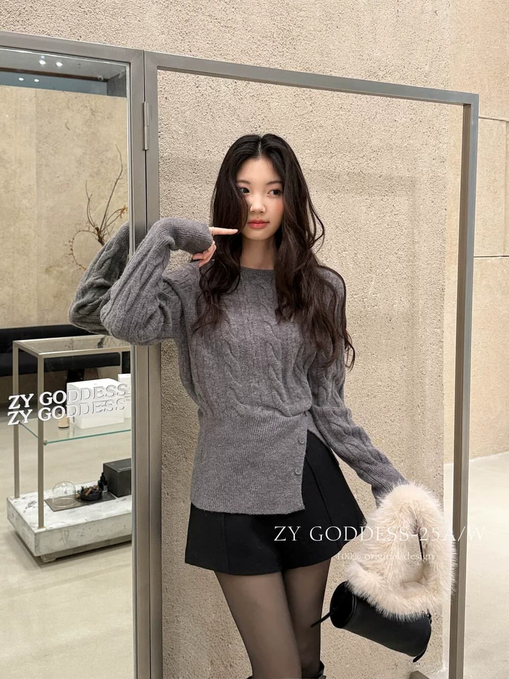 크리스마스 신년 빨간색 한국 스타일 미니멀리즘 품격 허리 수축 슬림해 보이는 밑단 트임 보온 스웨터 상세 이미지 13