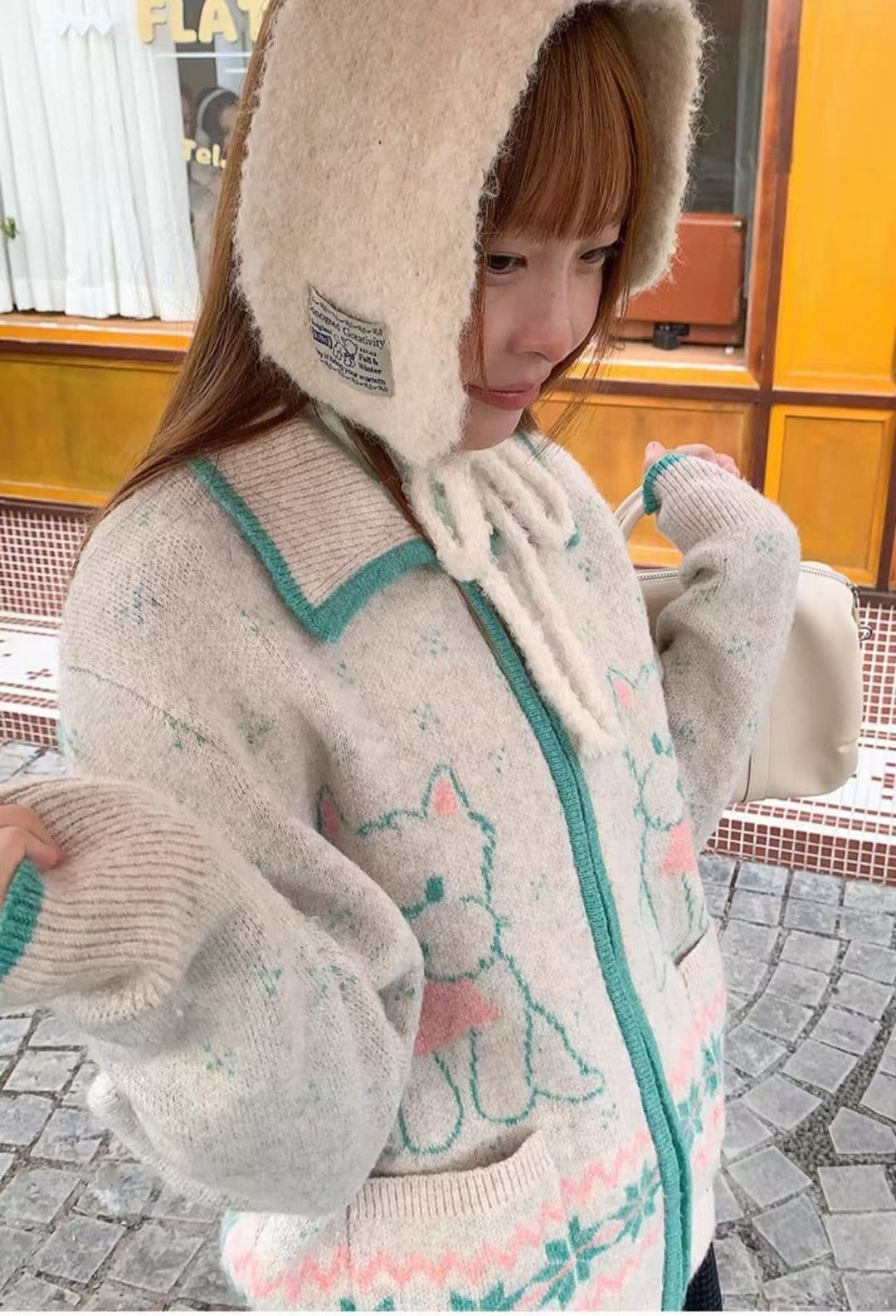 새로운 2026 웨스트 고원 자카드 폴로 칼라 스웨터 오픈 가디건 가을 겨울철 여자 이미지 4