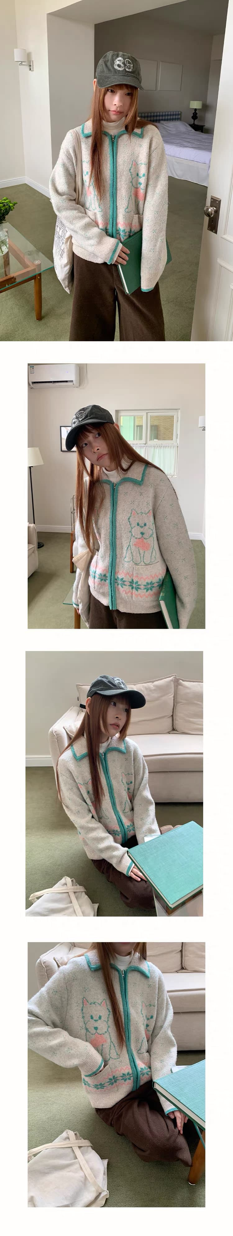 새로운 2026 웨스트 고원 자카드 폴로 칼라 스웨터 오픈 가디건 가을 겨울철 여자 상세 이미지 2