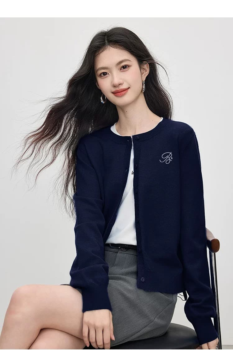 톰 글 래 원인 블루 부드러운 찹쌀 니트 오픈 가디건 여성 가을 2026 새로운 자수 한 부서 착용 가져 가라. 긴팔 스웨터 상세 이미지 12