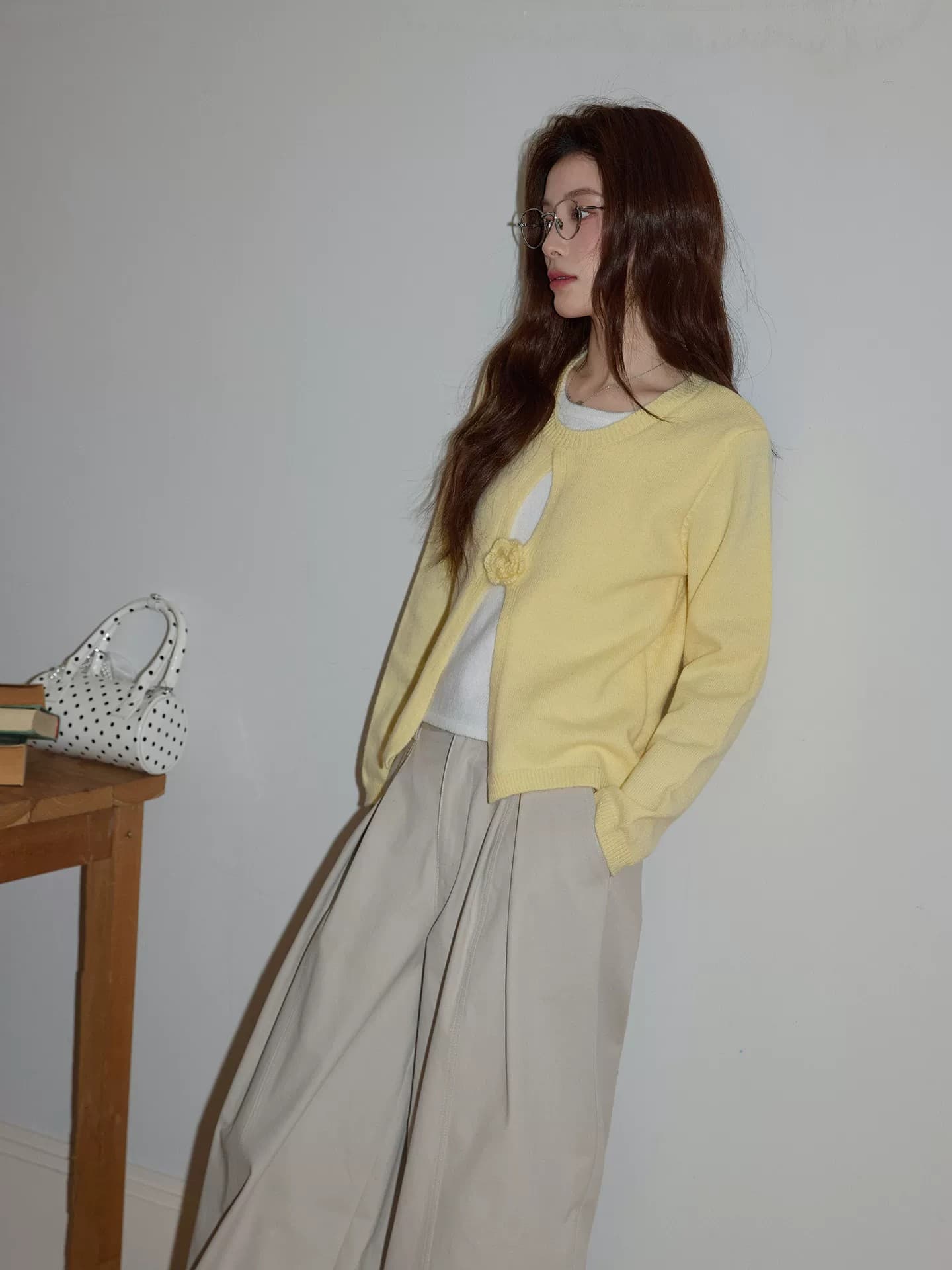 달콤한 스타일 3 차원 꽃 페이크 레이어드 니트 오픈 가디건 여성 루즈핏 종류 다용도 몸매 가꾸기 부드러운 라운드 넥 긴팔 맨위 상세 이미지 2