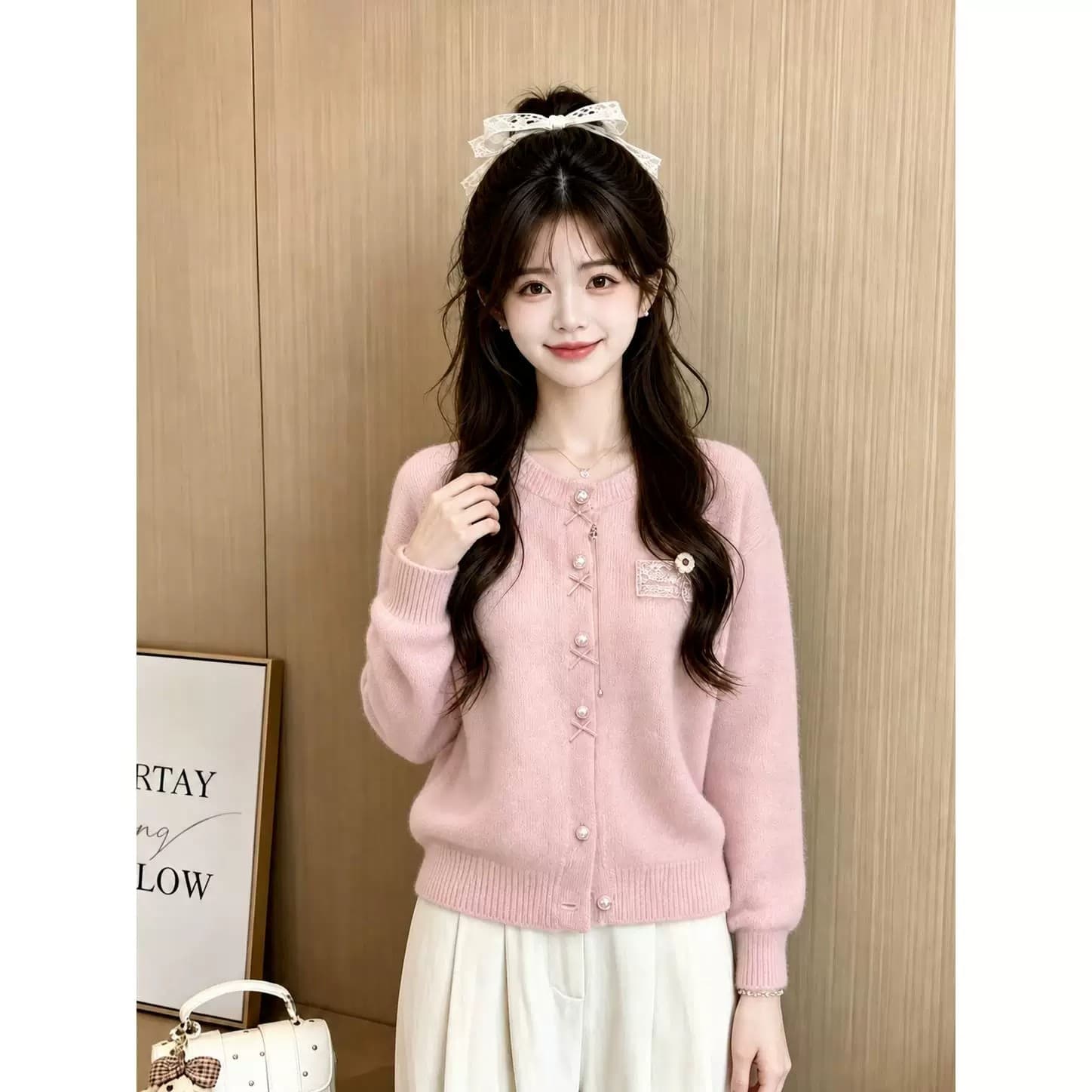 한 부서 달콤함 부드럽다 편안함 연령 감소 니트 스웨터 여성 2026 봄 가을 새로운 외국 가스 패션 오픈 가디건 스웨터