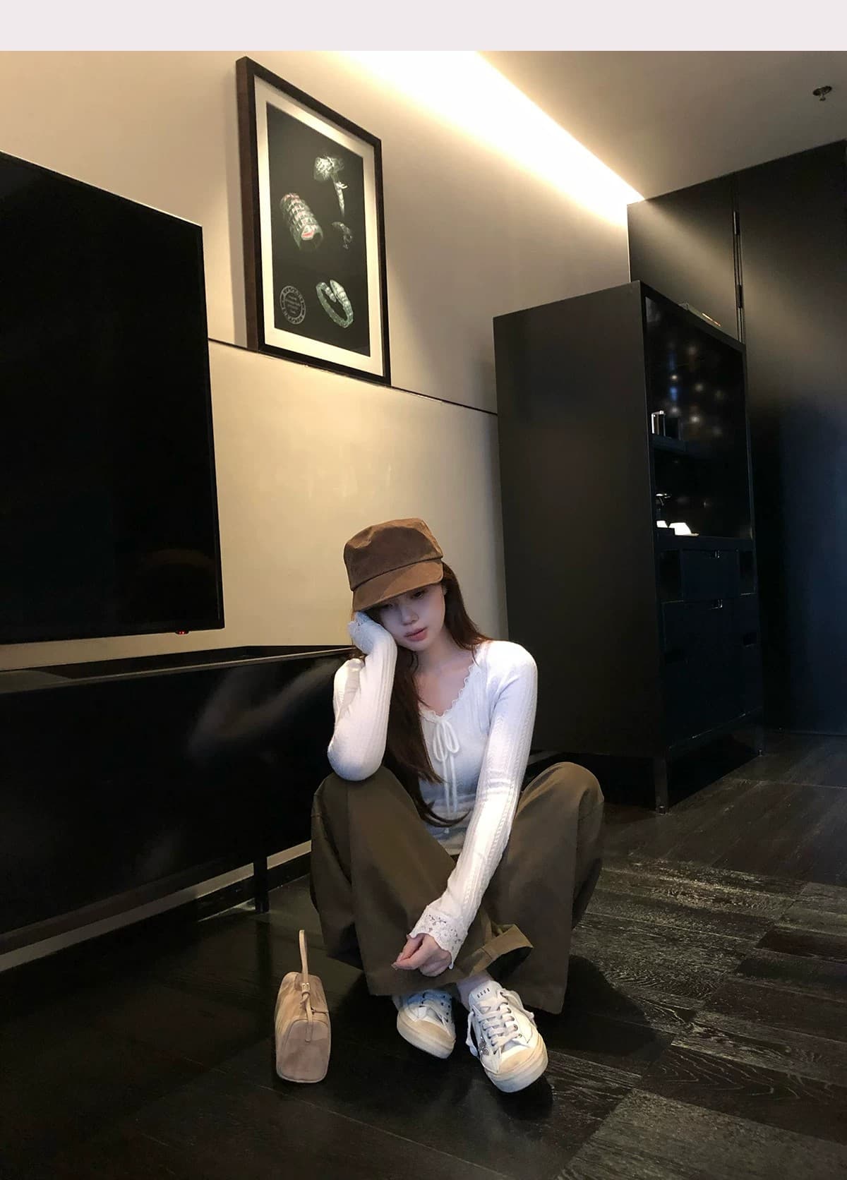 녹색 사과 낙원 마이크로 지방 mm 벌룬 소매 V넥 몸매 가꾸기 스웨터 니트 빅 사이즈 오픈 가디건 상세 이미지 8