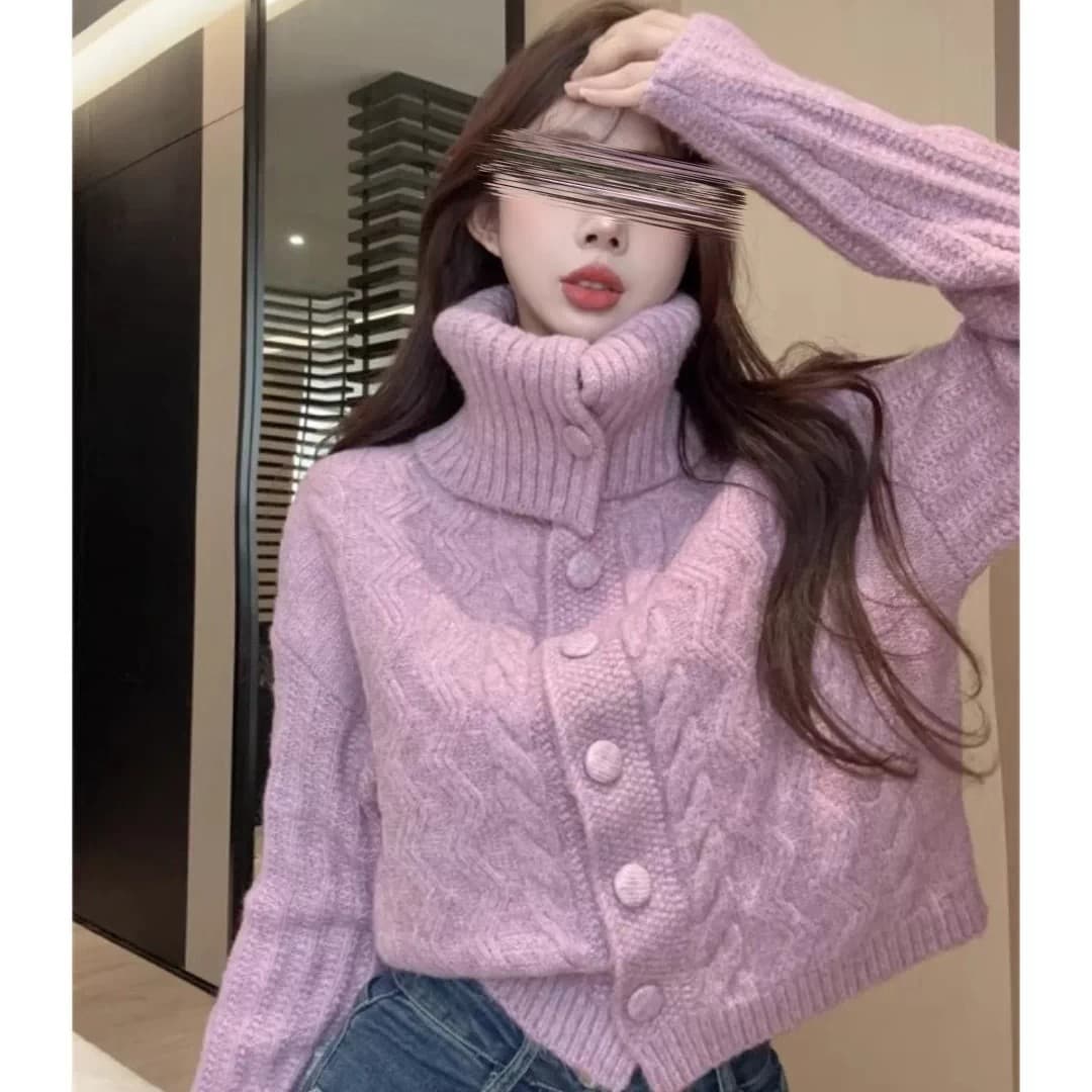 아름다움 라드. 느긋한 바람 터틀넥 스웨터 여자 가을 겨울 외출용 고급 센스 두꺼운 쇼트 스타일 니트 카디건 코트 맨위 상세 이미지 1