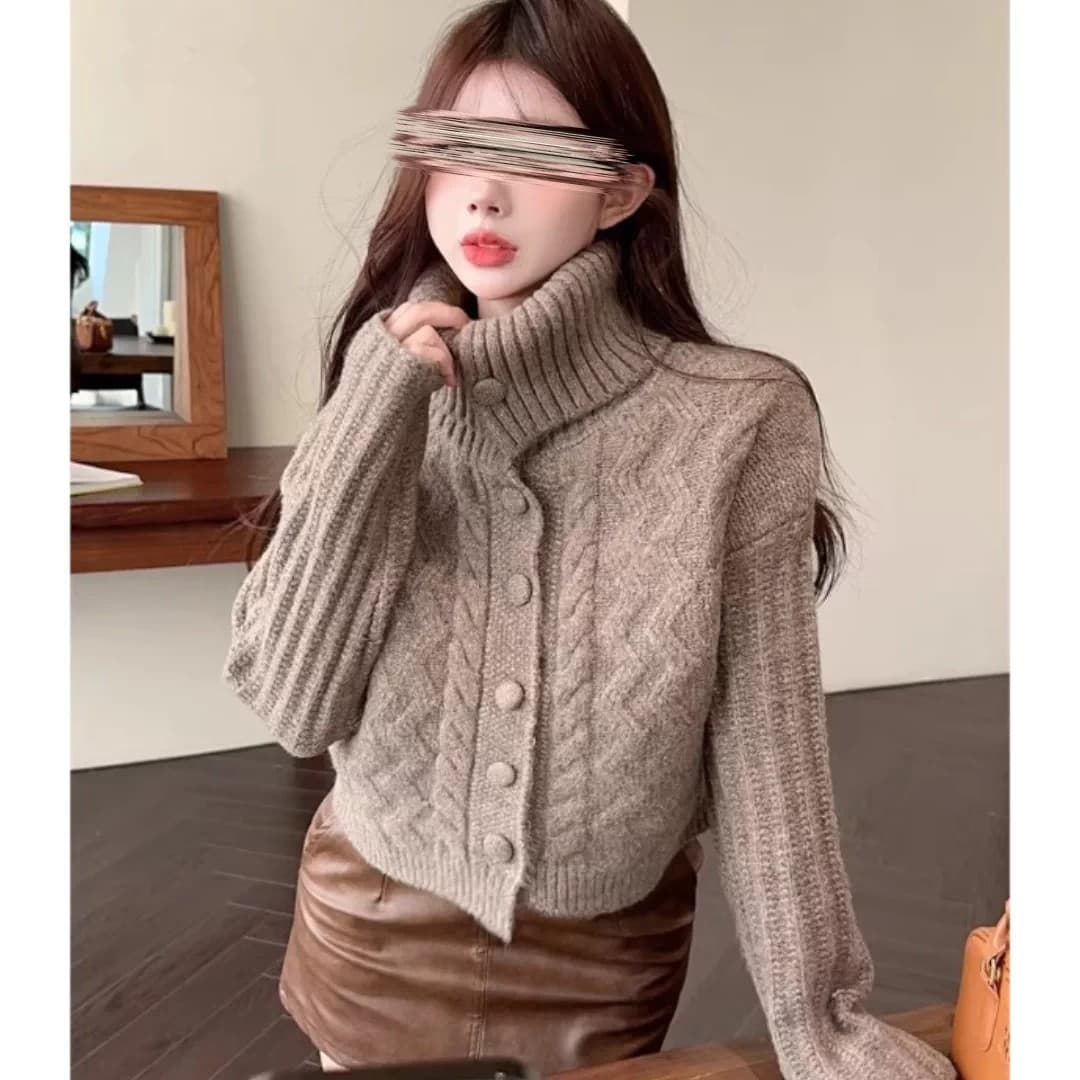 아름다움 라드. 느긋한 바람 터틀넥 스웨터 여자 가을 겨울 외출용 고급 센스 두꺼운 쇼트 스타일 니트 카디건 코트 맨위 상세 이미지 3