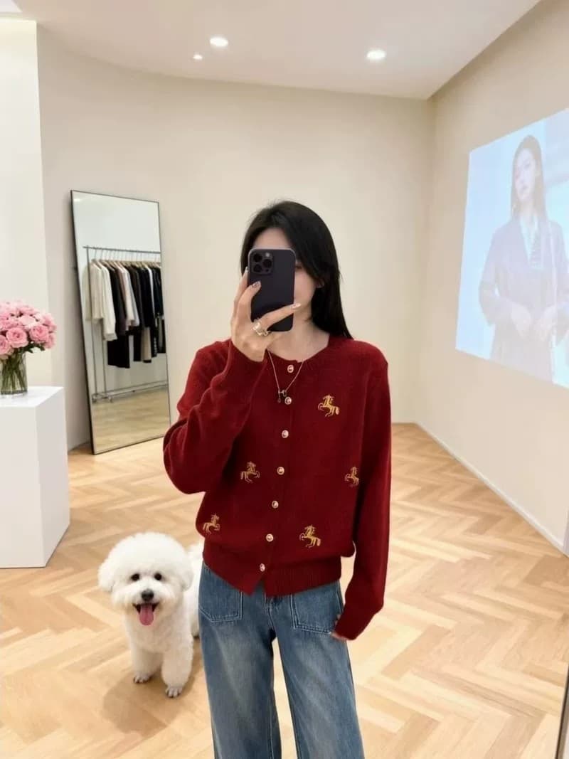 가을 겨울철 새로운 패션 자수 말의 해 털 니트 오픈 가디건 여성 재킷 긴팔 스웨터 만나는 맨위 상세 이미지 6