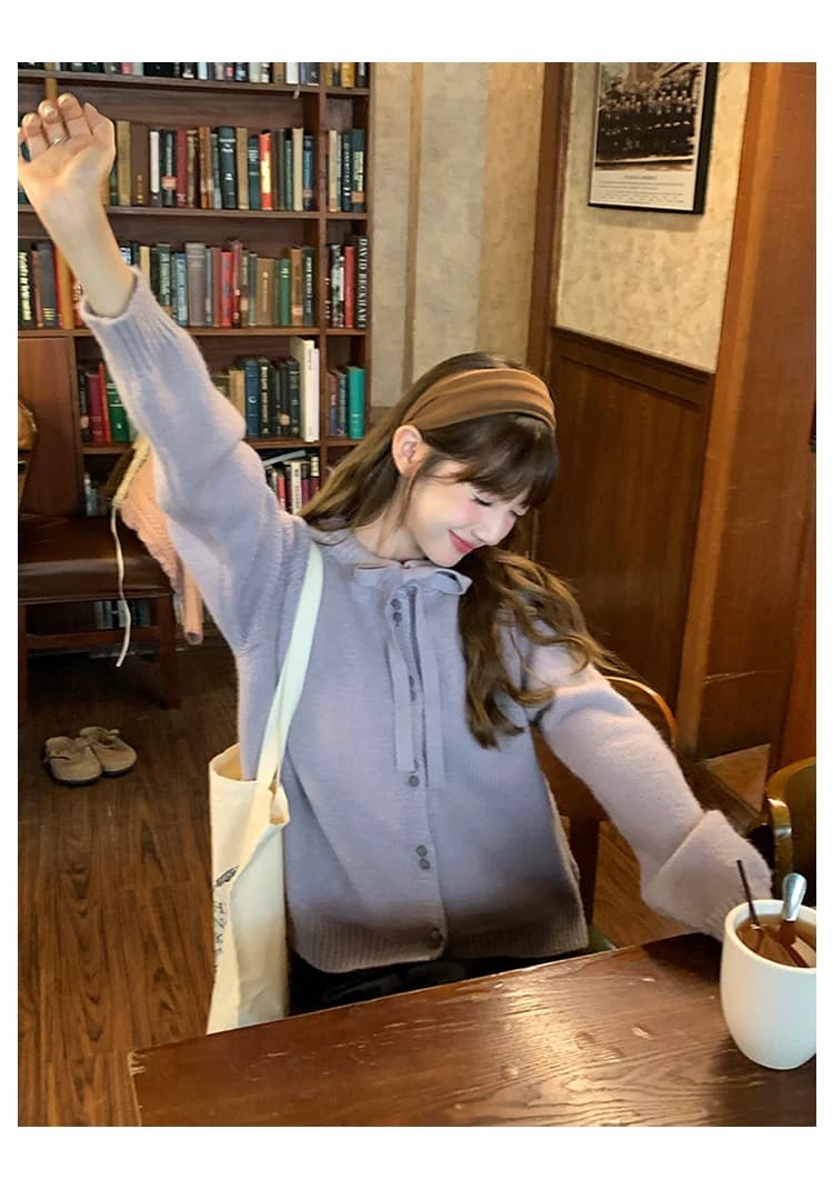 달콤함 레이스업 스웨터 오픈 가디건 여성 2026 가을 디자인 센스 한 부서 품격 슬림해 보이는 느긋한 맨위 상세 이미지 5