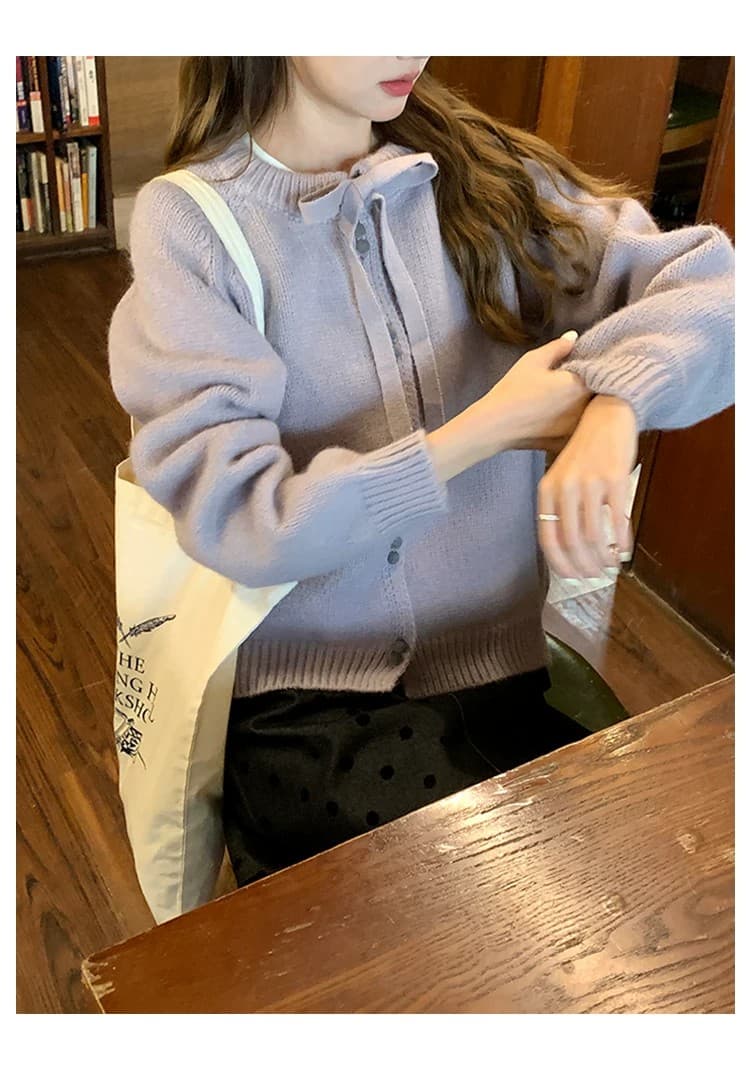 달콤함 레이스업 스웨터 오픈 가디건 여성 2026 가을 디자인 센스 한 부서 품격 슬림해 보이는 느긋한 맨위 상세 이미지 6