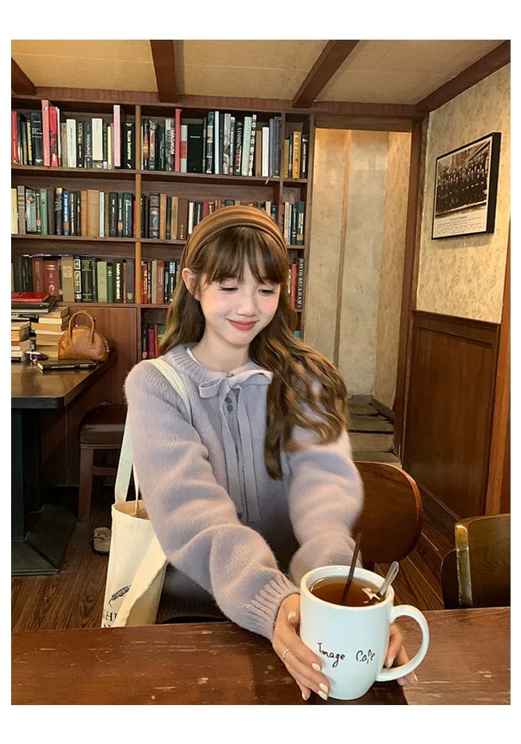달콤함 레이스업 스웨터 오픈 가디건 여성 2026 가을 디자인 센스 한 부서 품격 슬림해 보이는 느긋한 맨위 상세 이미지 13