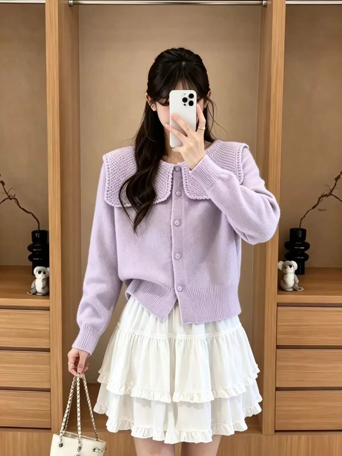 부드러운 찹쌀 새로운 폴로 칼라 스웨터 여자 가을 겨울 작은 샤넬 스타일 품격 귀여운 연령 감소 니트 오픈 가디건 외국 가스 봄 가을 맨위 이미지 4