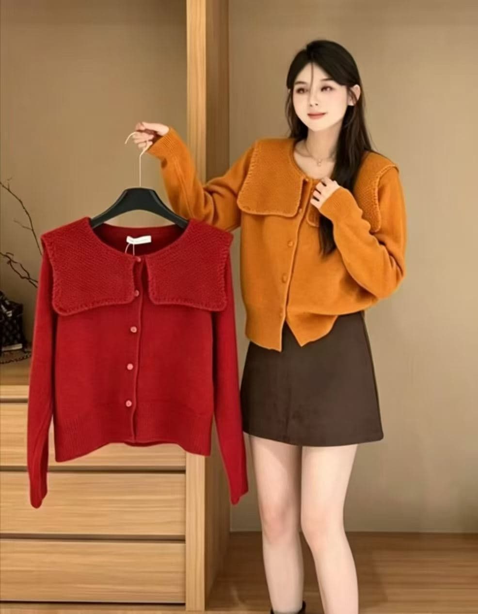 부드러운 찹쌀 새로운 폴로 칼라 스웨터 여자 가을 겨울 작은 샤넬 스타일 품격 귀여운 연령 감소 니트 오픈 가디건 외국 가스 봄 가을 맨위 상세 이미지 1