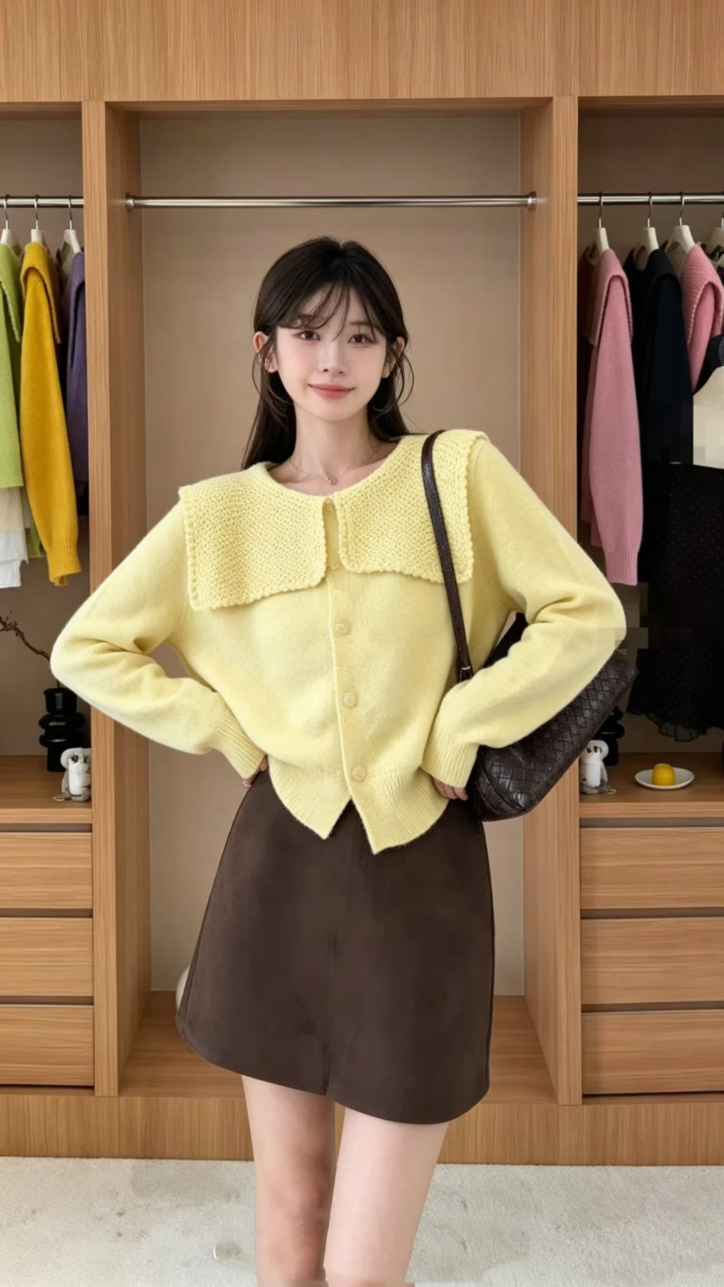 부드러운 찹쌀 새로운 폴로 칼라 스웨터 여자 가을 겨울 작은 샤넬 스타일 품격 귀여운 연령 감소 니트 오픈 가디건 외국 가스 봄 가을 맨위 상세 이미지 5