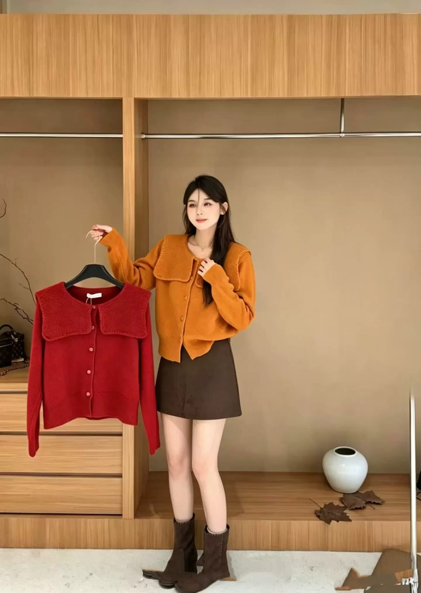 부드러운 찹쌀 새로운 폴로 칼라 스웨터 여자 가을 겨울 작은 샤넬 스타일 품격 귀여운 연령 감소 니트 오픈 가디건 외국 가스 봄 가을 맨위 상세 이미지 15