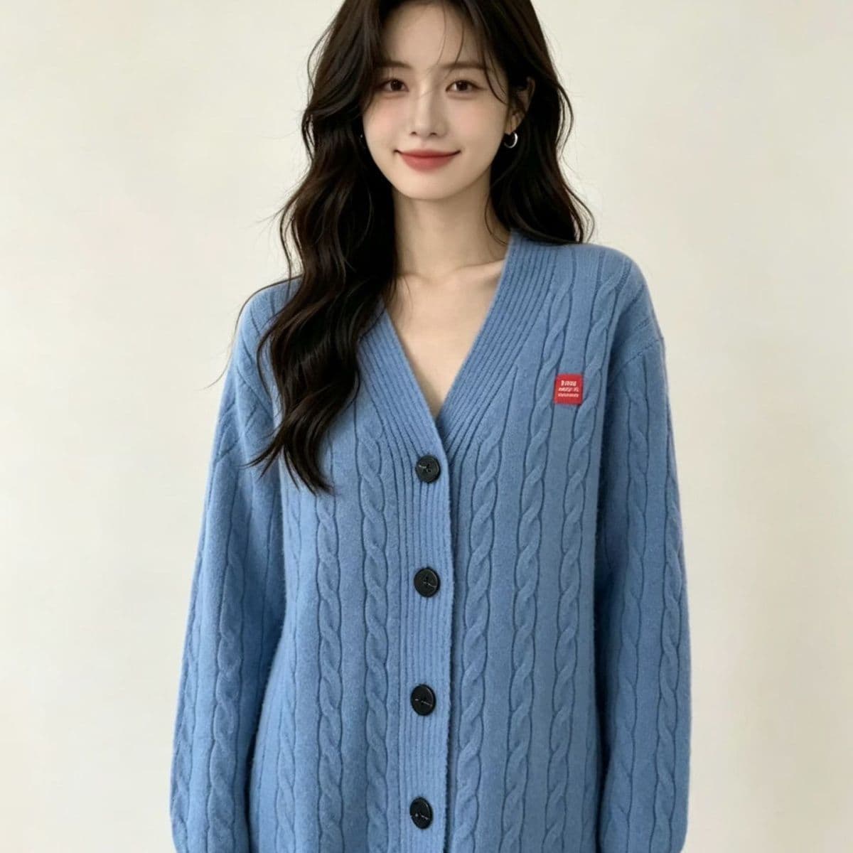 아메리칸 레트로 V넥 니트 스웨터 여자 봄과 가을 한 부서 부드러운 바람 몸매 가꾸기 고급 센스 카디건 코트