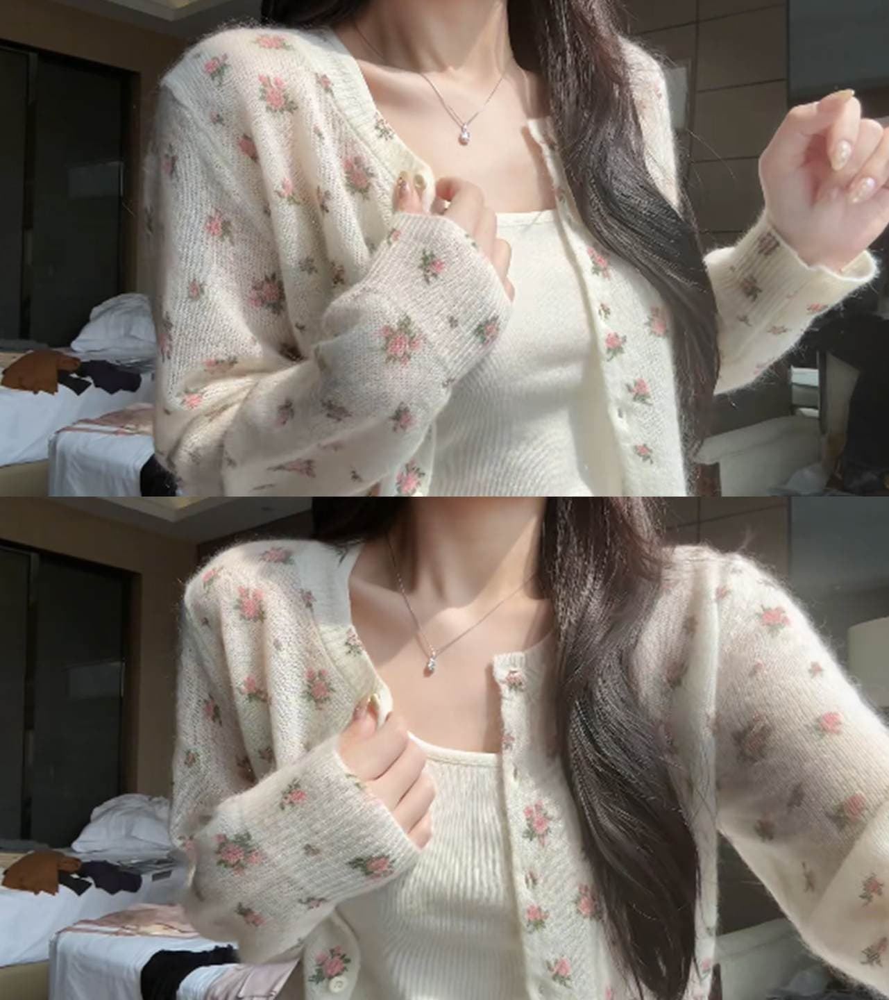 한 부서 아름다운 화이트 꽃무늬 니트 오픈 가디건 여성 코트 이른 봄 디자인 센스 작은 대중 외출용 루즈핏 슬림해 보이는 맨위 상세 이미지 5