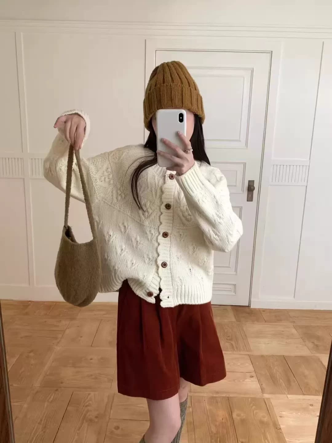 가을 겨울 의류 레트로 vintage 일본식 홀로우 아웃 꽈배기 완두콩 오픈 가디건 풀오버 수공 짜임 스웨터 여자 상세 이미지 10