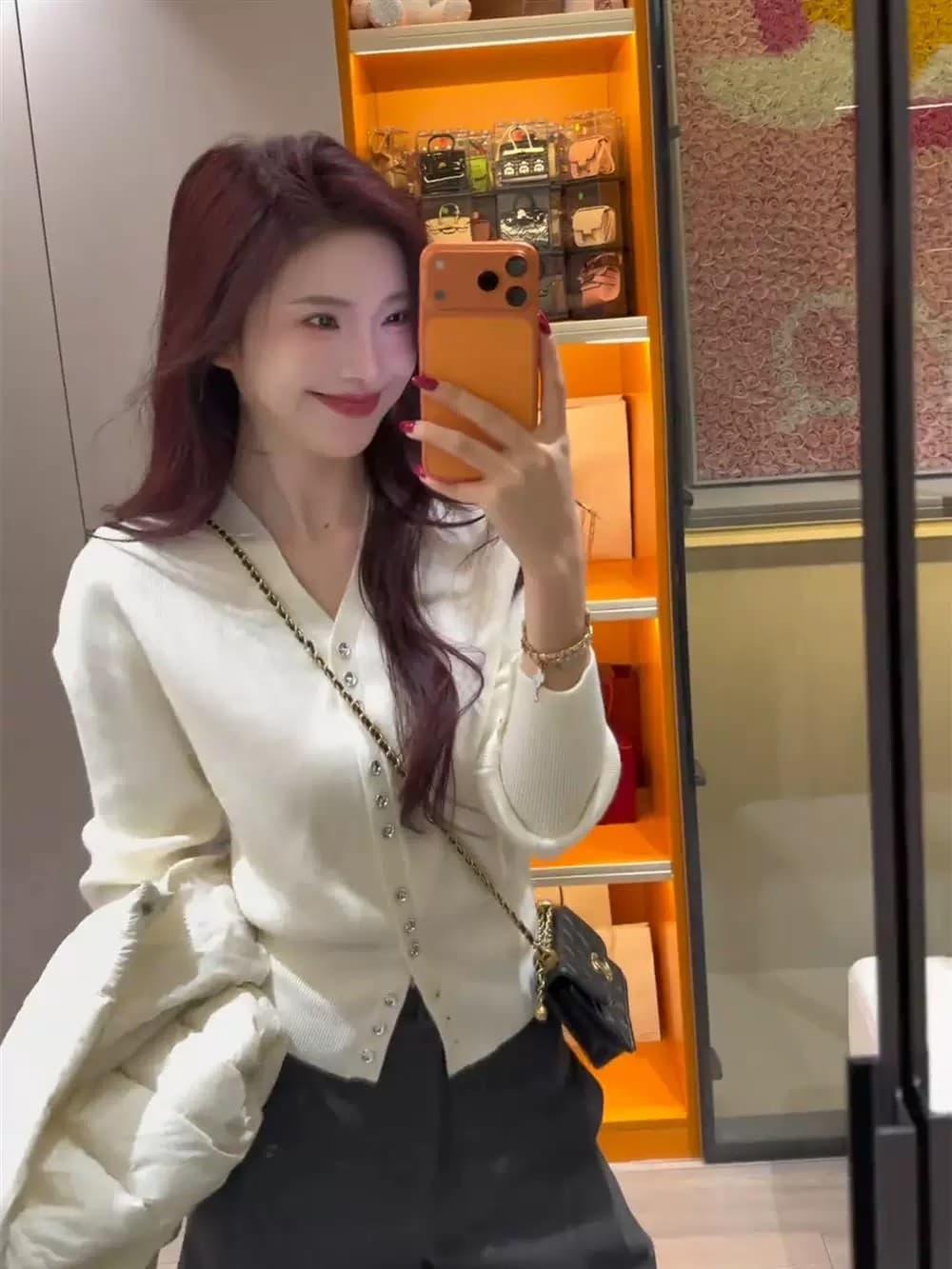 다용도 빨간색 V넥 니트 오픈 가디건 여성 가을 겨울 고급 센스 chic Chic 인사이드 가져 가라. 만나는 맨위 상세 이미지 7
