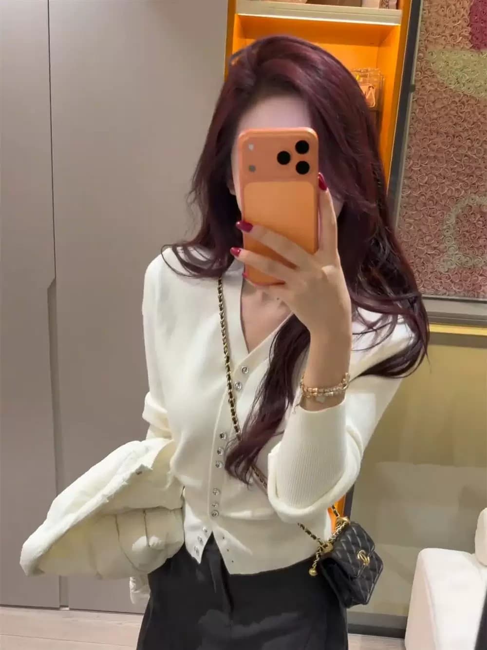다용도 빨간색 V넥 니트 오픈 가디건 여성 가을 겨울 고급 센스 chic Chic 인사이드 가져 가라. 만나는 맨위 상세 이미지 8
