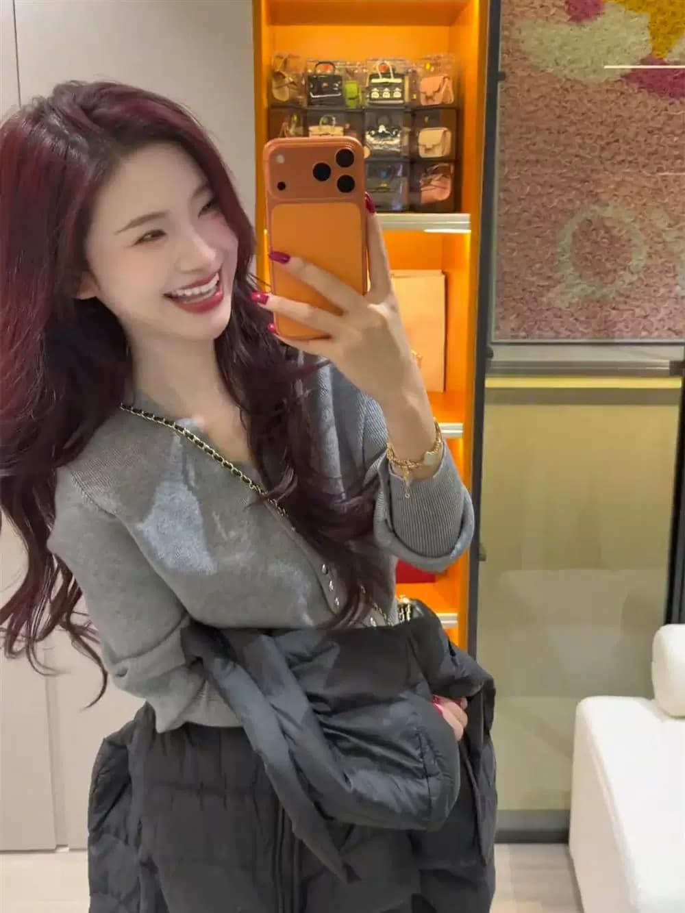 다용도 빨간색 V넥 니트 오픈 가디건 여성 가을 겨울 고급 센스 chic Chic 인사이드 가져 가라. 만나는 맨위 상세 이미지 10