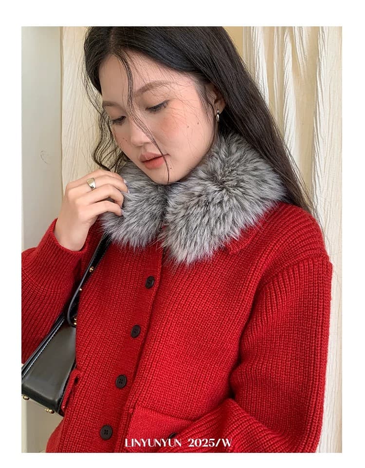 크리스마스 분위기 모피 칼라 디자인 스웨터 코트 여성 겨울 새로운 보온 빨간색 맨위 상세 이미지 20