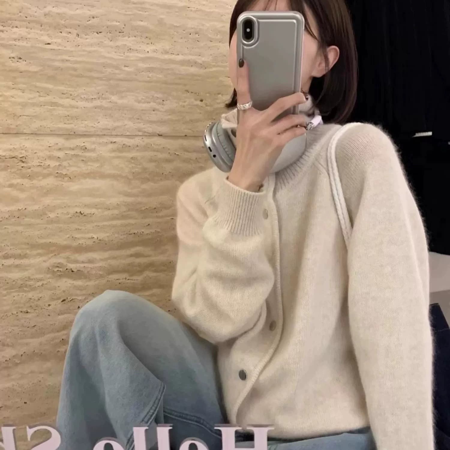 작은 샤넬 스타일 너구리 플러시 폴로 칼라 니트 오픈 가디건 여성 가을 겨울 한국 스타일 부드러운 바람 와이드 부드러운 찹쌀 다용도 스웨터 코트 이미지 6