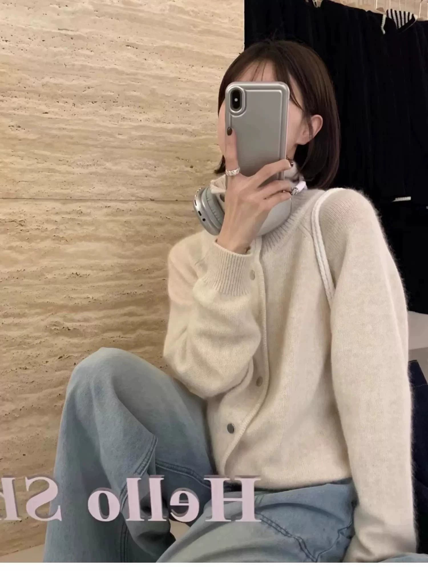 작은 샤넬 스타일 너구리 플러시 폴로 칼라 니트 오픈 가디건 여성 가을 겨울 한국 스타일 부드러운 바람 와이드 부드러운 찹쌀 다용도 스웨터 코트 상세 이미지 2