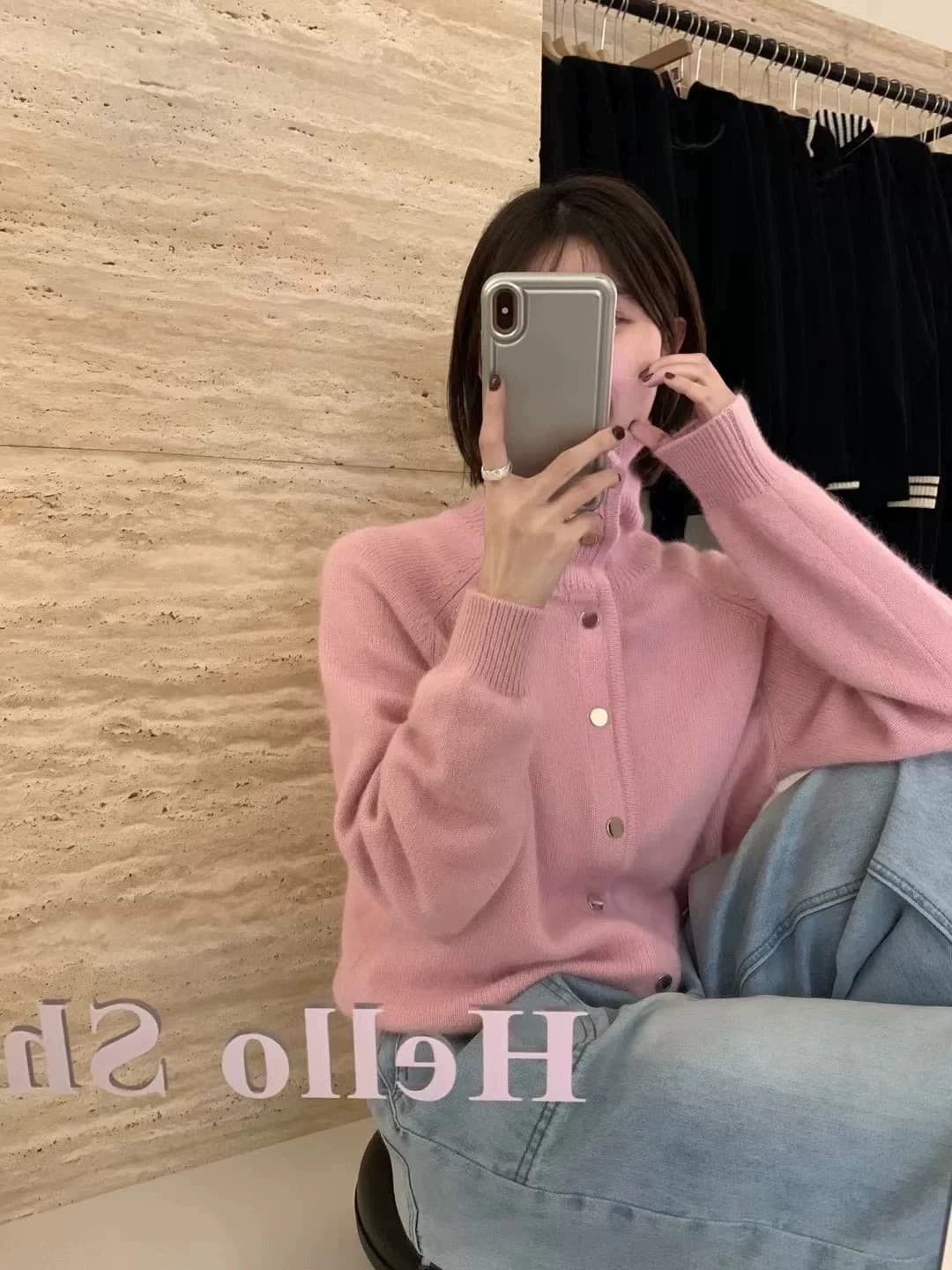 작은 샤넬 스타일 너구리 플러시 폴로 칼라 니트 오픈 가디건 여성 가을 겨울 한국 스타일 부드러운 바람 와이드 부드러운 찹쌀 다용도 스웨터 코트 상세 이미지 4