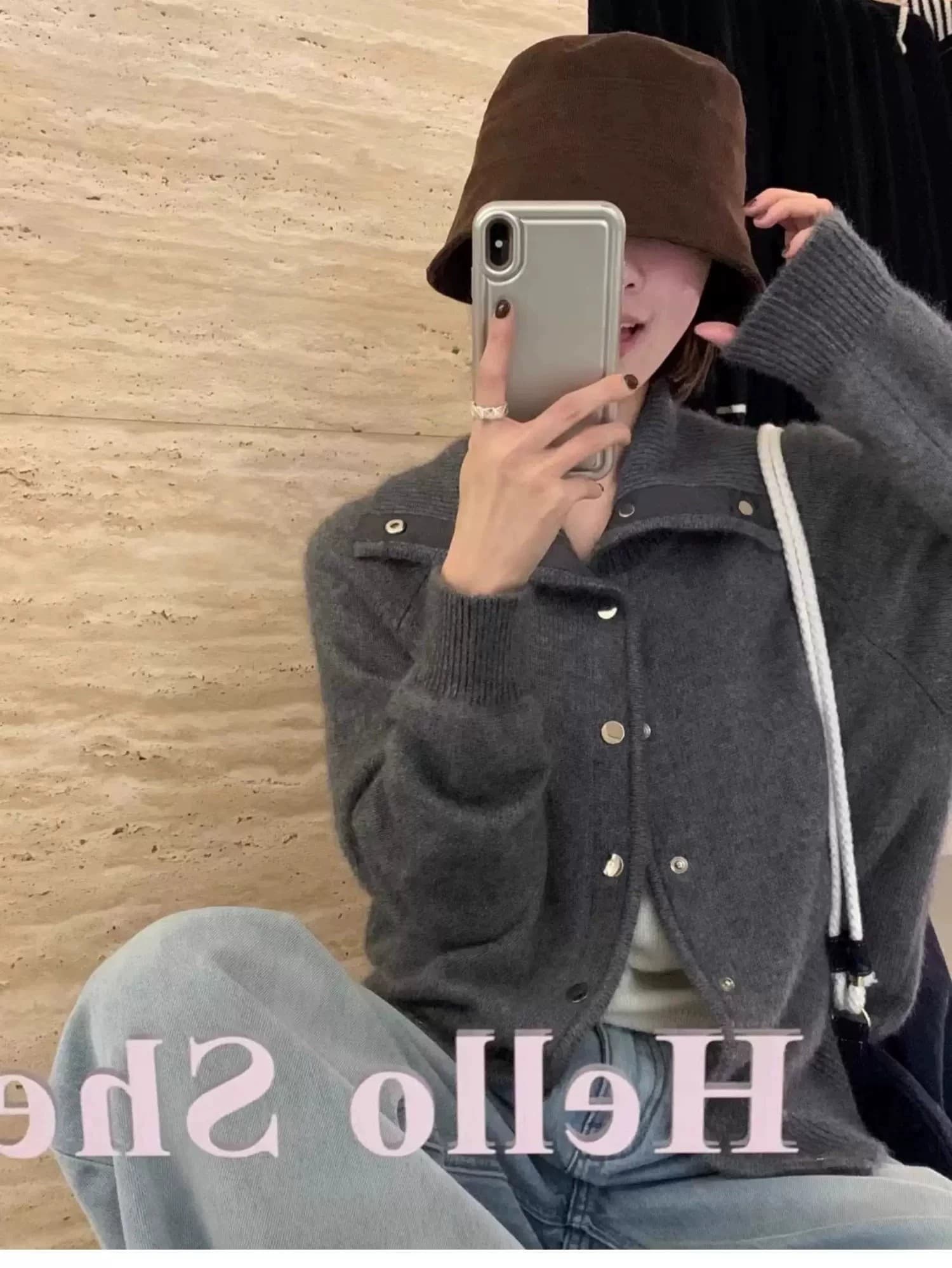 작은 샤넬 스타일 너구리 플러시 폴로 칼라 니트 오픈 가디건 여성 가을 겨울 한국 스타일 부드러운 바람 와이드 부드러운 찹쌀 다용도 스웨터 코트 상세 이미지 6