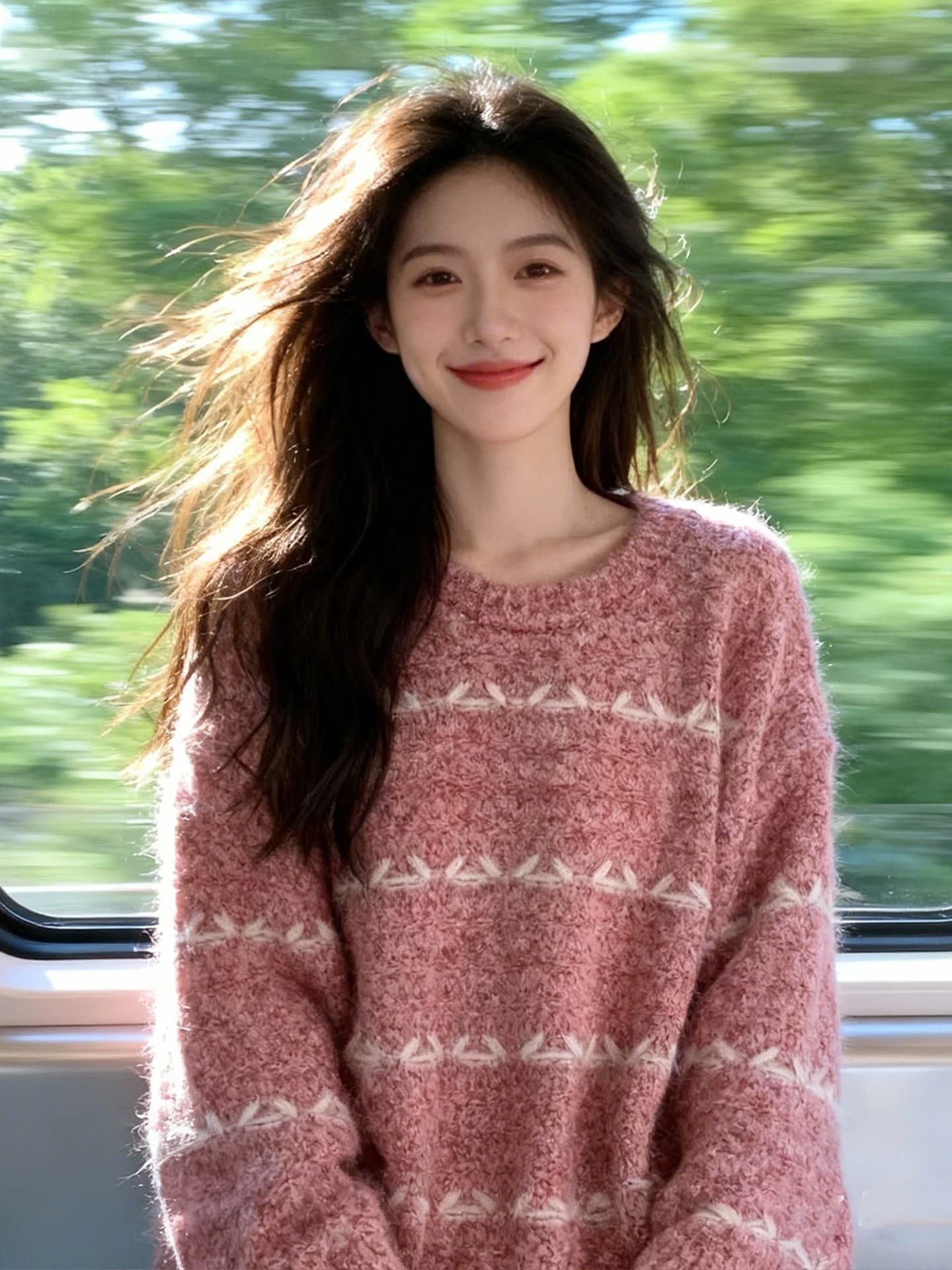 분위기 센스 가을 겨울 달콤한 자매 바람 착용 가져 가라. 핑크색 플리스 질감 세부 사항 디자인 슬림해 보이는 느슨함 거리 바람 스웨터 여자 이미지 3