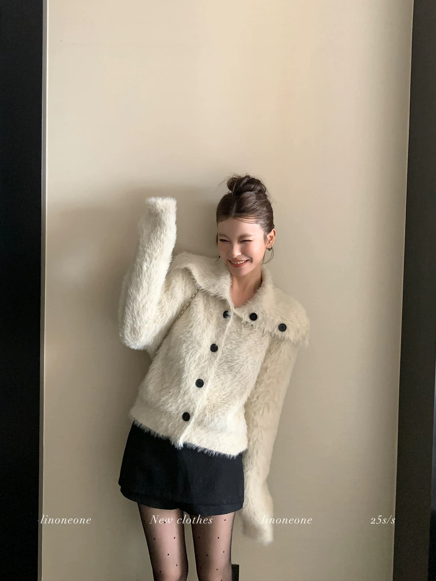 한 부서 화이트 빅 칼라 털이 많은 니트 오픈 가디건 여성 겨울 품격 보온 맨위 상세 이미지 10