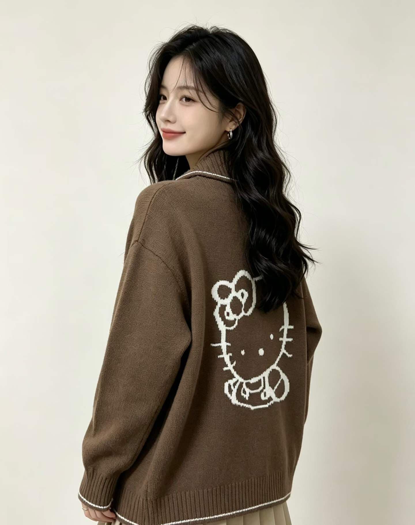 켜기 새로운 니트 일반 섹션 가을 긴팔 만화 슬림해 보이는 털 니트 스웨터 오픈 가디건 스웨터 레트로 인터넷 유명인 상세 이미지 3