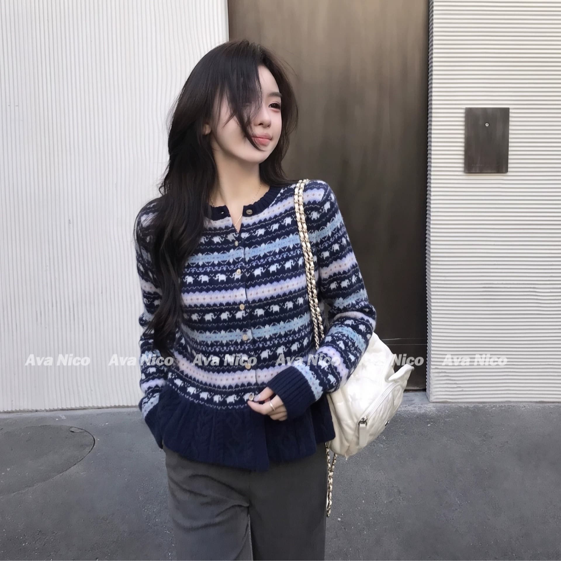 레트로 공정한 섬 자카드 치마 디자인 니트 오픈 가디건 가을 겨울 부드러운 찹쌀 양모 스웨터 코트 이미지 5