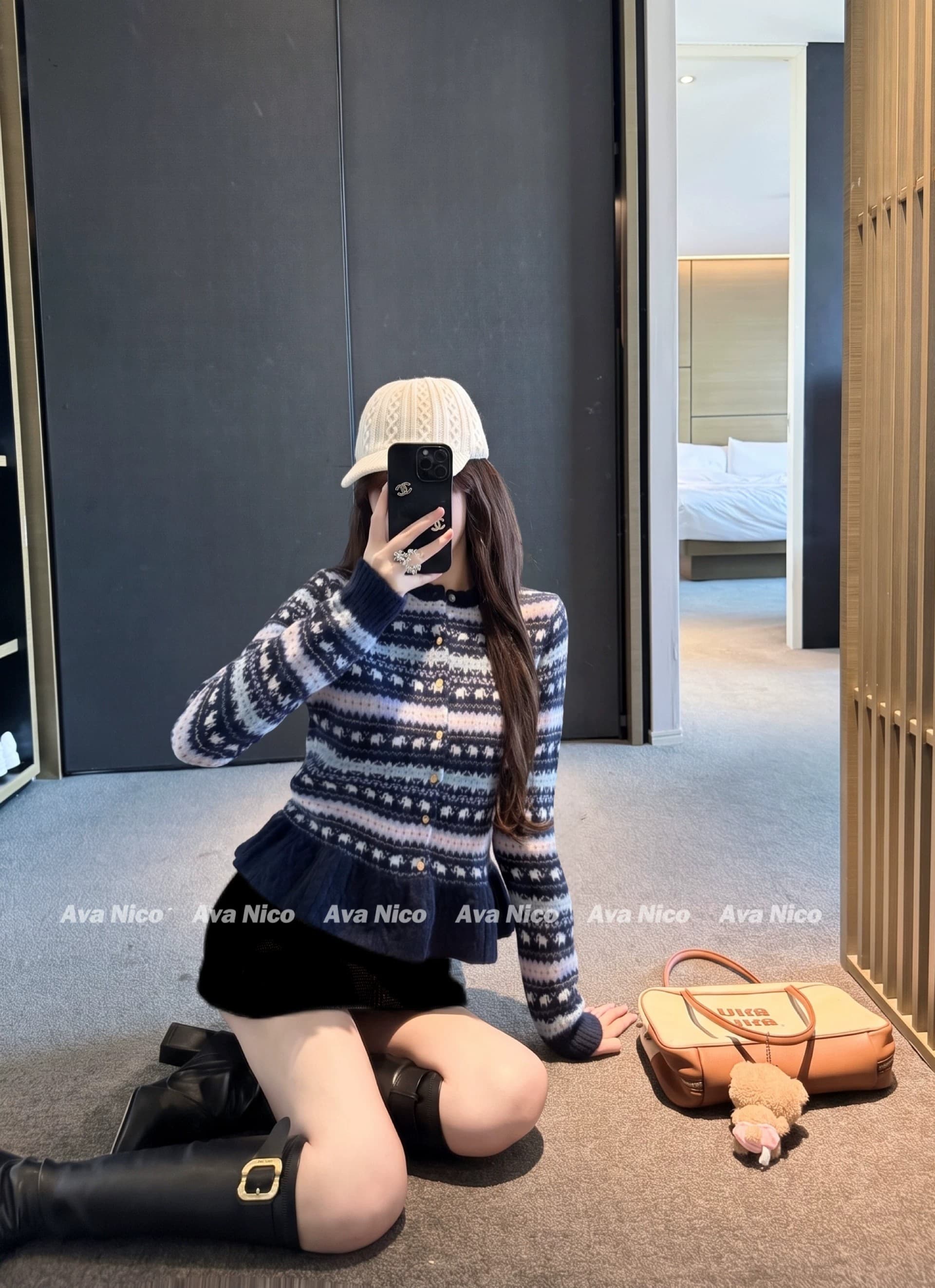 레트로 공정한 섬 자카드 치마 디자인 니트 오픈 가디건 가을 겨울 부드러운 찹쌀 양모 스웨터 코트 상세 이미지 2
