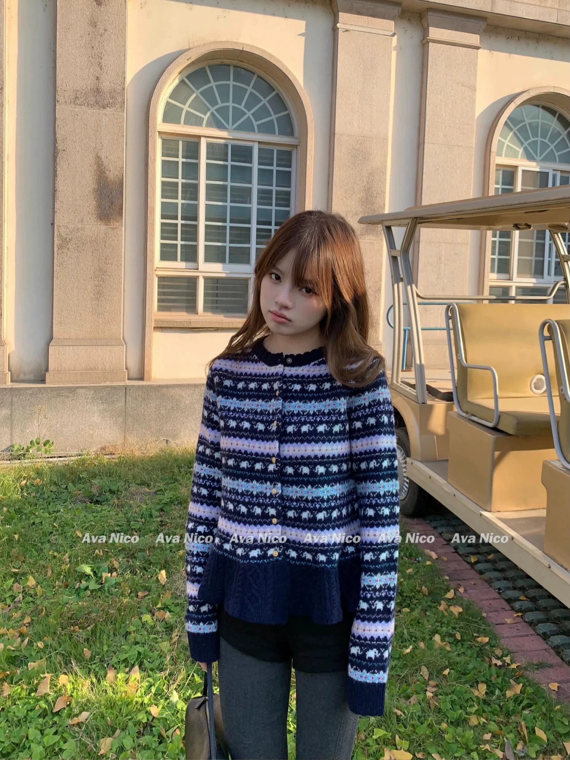 레트로 공정한 섬 자카드 치마 디자인 니트 오픈 가디건 가을 겨울 부드러운 찹쌀 양모 스웨터 코트 상세 이미지 26