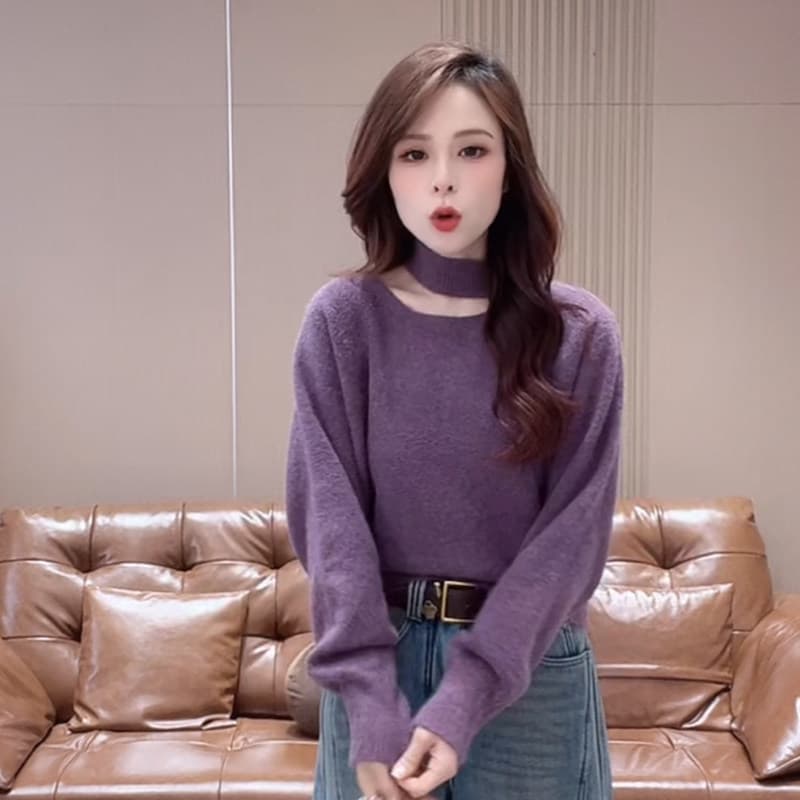 느긋한 바람 행침 목 반하이넥 패션 털 니트 스웨터 여성 2026 겨울 새로운 루즈핏 슬림해 보이는 기본 셔츠 맨위 상세 이미지 4