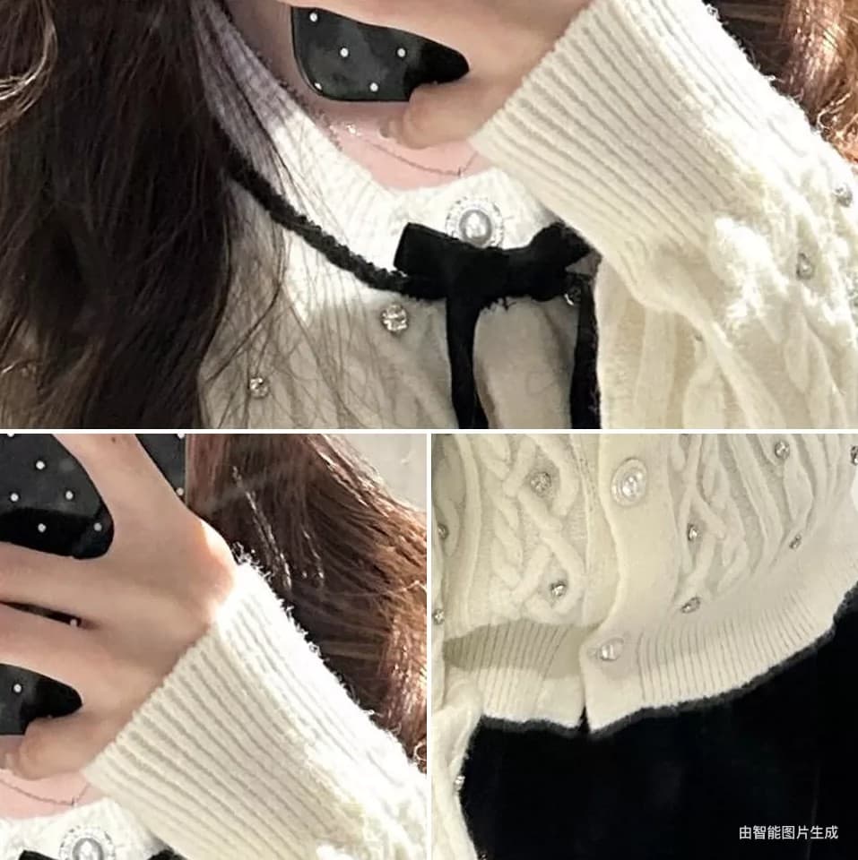 한 부서 고급 센스 핫픽스 나비 매듭 화이트 스웨터 오픈 가디건 여성 가을 겨울 수 있습니다. 외출용 인사이드 가져 가라. 니트 재킷 맨위 상세 이미지 12