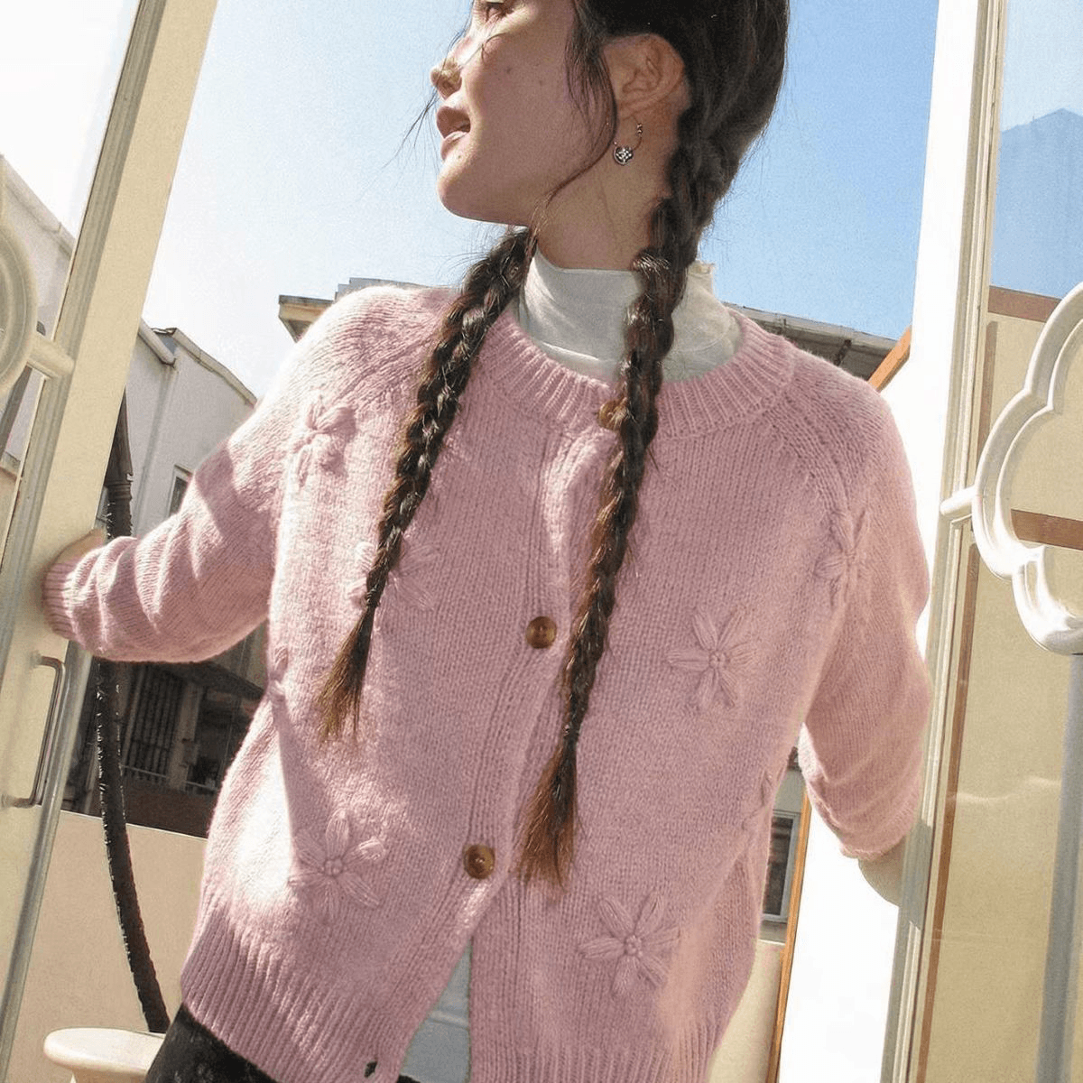 3 차원 꽃 파란색 스웨터 오픈 가디건 여성 2026 가을 겨울 새로운 한 부서 자이언트 잘 생긴 외출용 니트 맨위 이미지 4