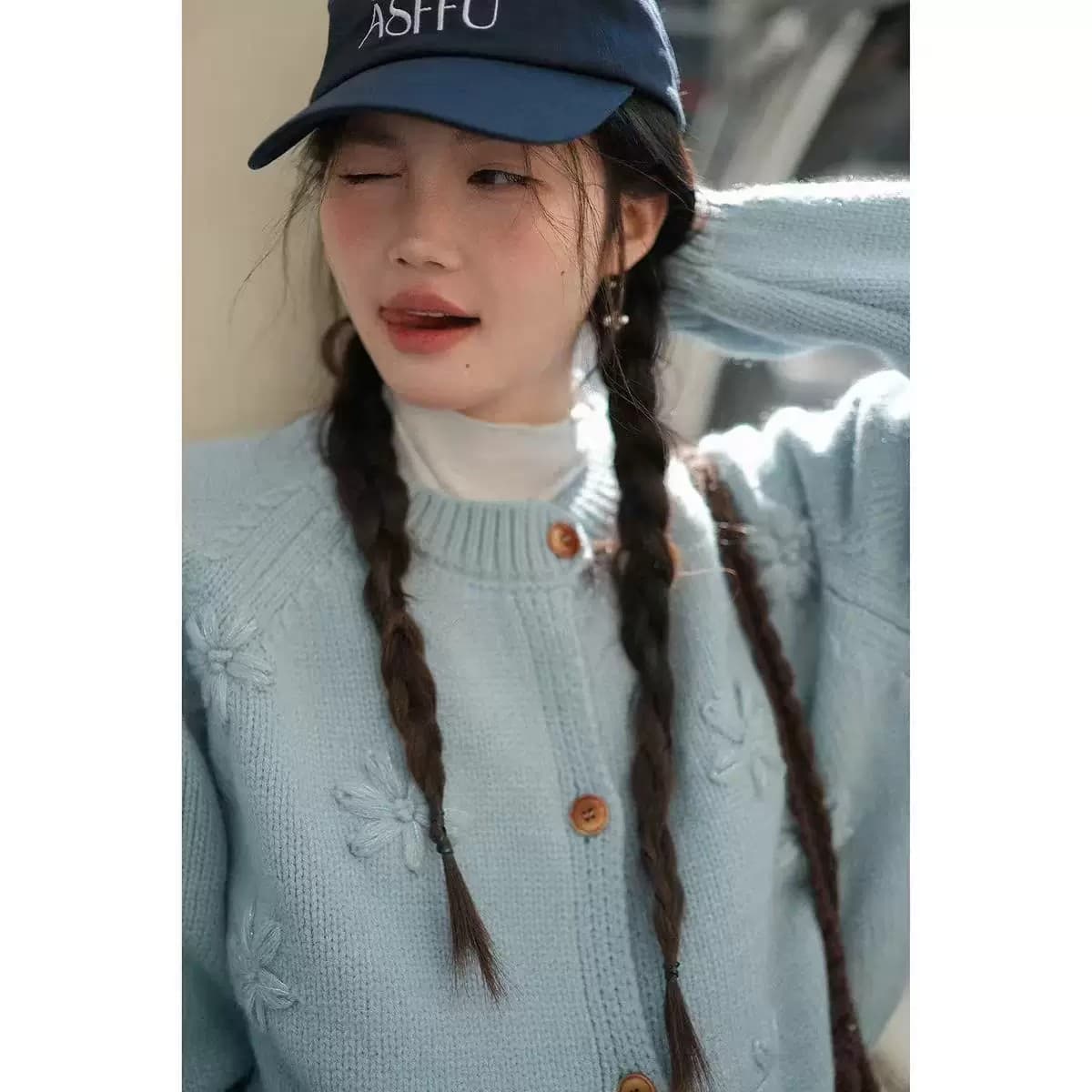 3 차원 꽃 파란색 스웨터 오픈 가디건 여성 2026 가을 겨울 새로운 한 부서 자이언트 잘 생긴 외출용 니트 맨위 상세 이미지 8