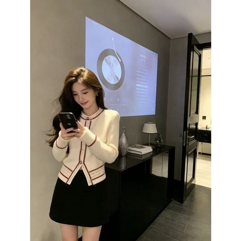 레트로 익스트림 제인 바람 캐주얼 와 성별 일상 출퇴근 인기 살구 색상 맨위 여성 2026 이른 봄 패치워크 색상 스웨터 오픈 가디건 이미지 5