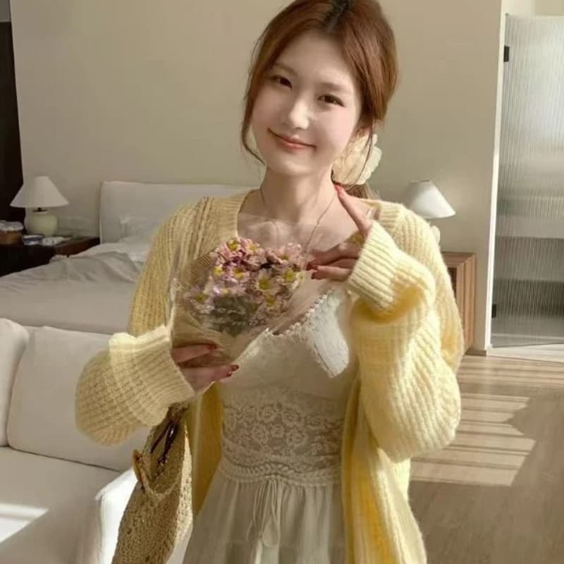 부드러운 바람 라운드 넥 스웨터 오픈 가디건 여성 코트 2026 봄 가을 새로운 한 부서 부드러운 찹쌀 루즈핏 느긋한 니트 맨위 이미지 5