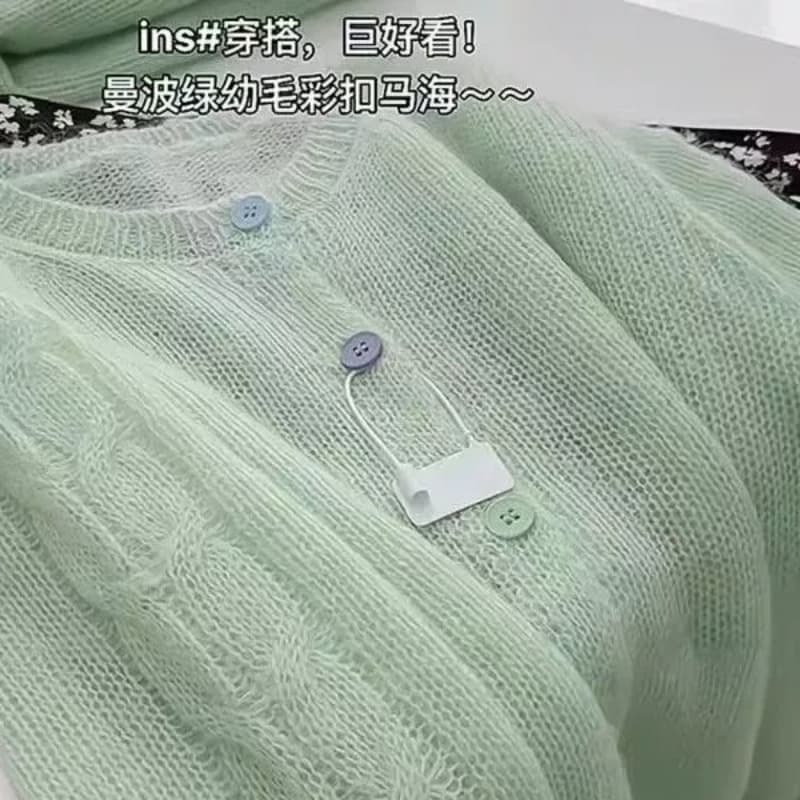 한 부서 라운드 넥 색상 버클 니트 오픈 가디건 여성 얇은 스타일 다용도 연령 감소 부드러운 달콤한 스타일 재킷 루즈핏 종류 출퇴근 바람 이미지 5