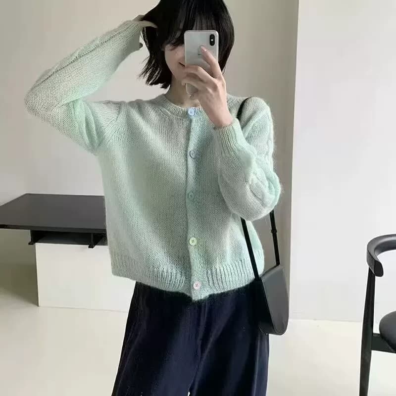 한 부서 라운드 넥 색상 버클 니트 오픈 가디건 여성 얇은 스타일 다용도 연령 감소 부드러운 달콤한 스타일 재킷 루즈핏 종류 출퇴근 바람 상세 이미지 4