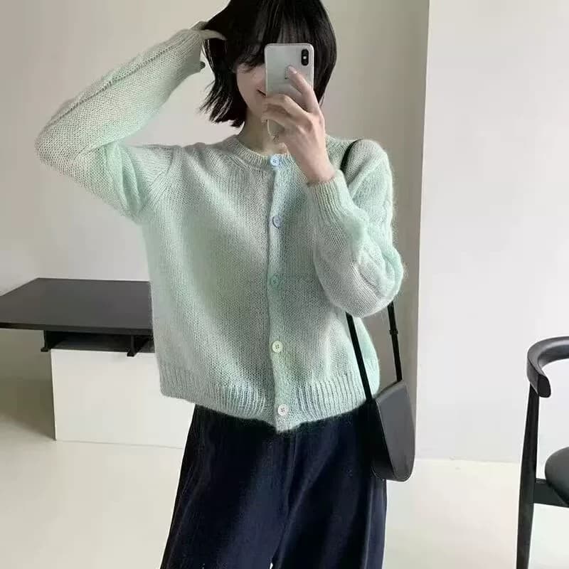 한 부서 라운드 넥 색상 버클 니트 오픈 가디건 여성 얇은 스타일 다용도 연령 감소 부드러운 달콤한 스타일 재킷 루즈핏 종류 출퇴근 바람 상세 이미지 7