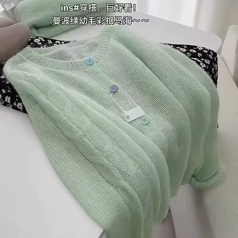 한 부서 라운드 넥 색상 버클 니트 오픈 가디건 여성 얇은 스타일 다용도 연령 감소 부드러운 달콤한 스타일 재킷 루즈핏 종류 출퇴근 바람 상세 이미지 13