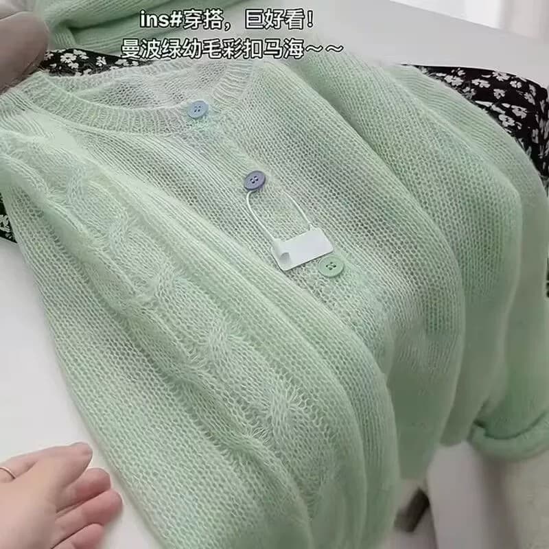 한 부서 라운드 넥 색상 버클 니트 오픈 가디건 여성 얇은 스타일 다용도 연령 감소 부드러운 달콤한 스타일 재킷 루즈핏 종류 출퇴근 바람 상세 이미지 15