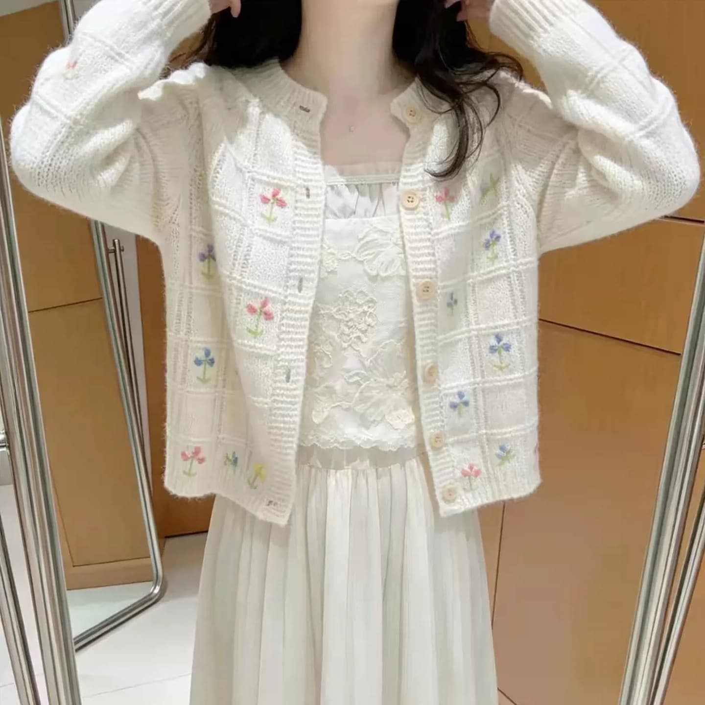 센 부서 디자인 센스 수공 자수 자수 외부 가져 가라. 니트 오픈 가디건 여성 작은 대중 품격 슬림해 보이는 얇은 스타일 작은 맨위 이미지 5