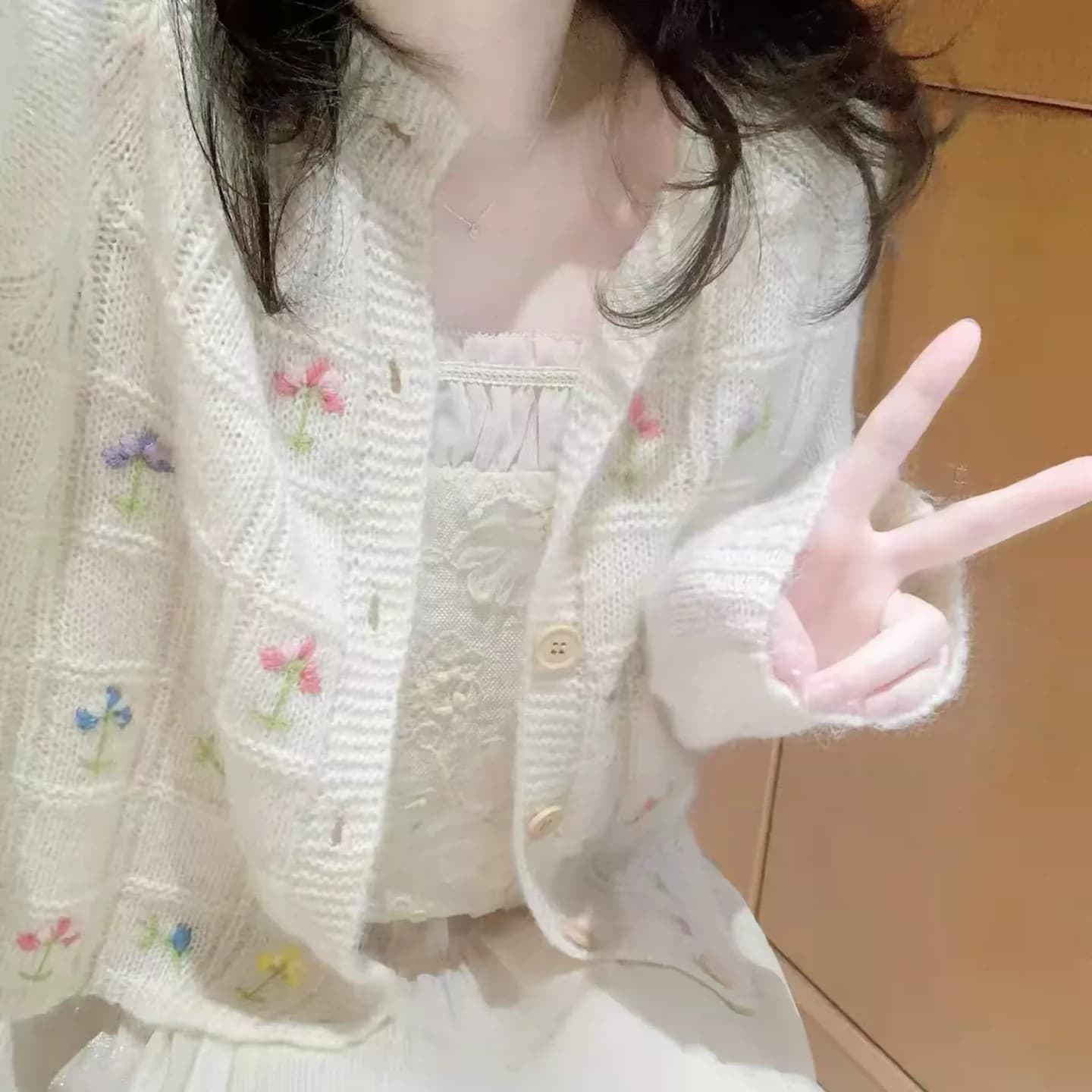 센 부서 디자인 센스 수공 자수 자수 외부 가져 가라. 니트 오픈 가디건 여성 작은 대중 품격 슬림해 보이는 얇은 스타일 작은 맨위 상세 이미지 12